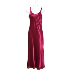 Vintage 90s Zum Zum Prom Satin Slip Dress Maxi Back Ruffle Magenta Size 5/6
